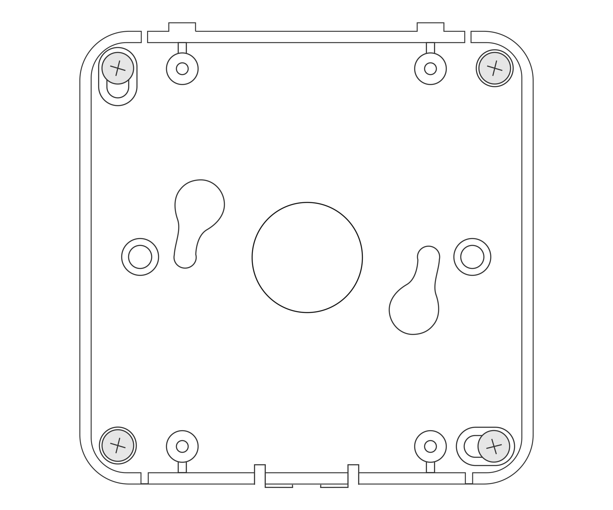 Mounting the device using four screws