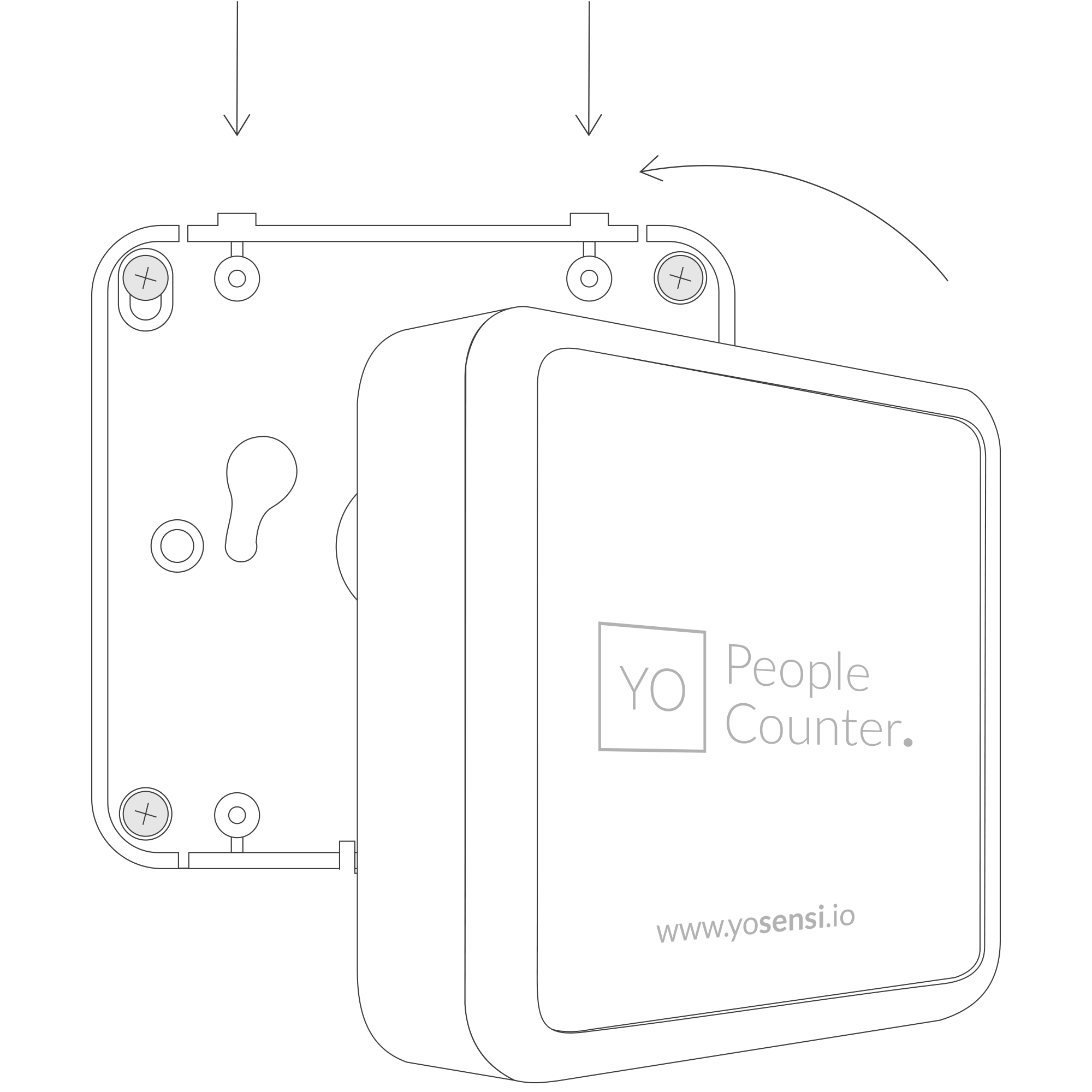 Placing the top of the enclosure on the mounting bracket
