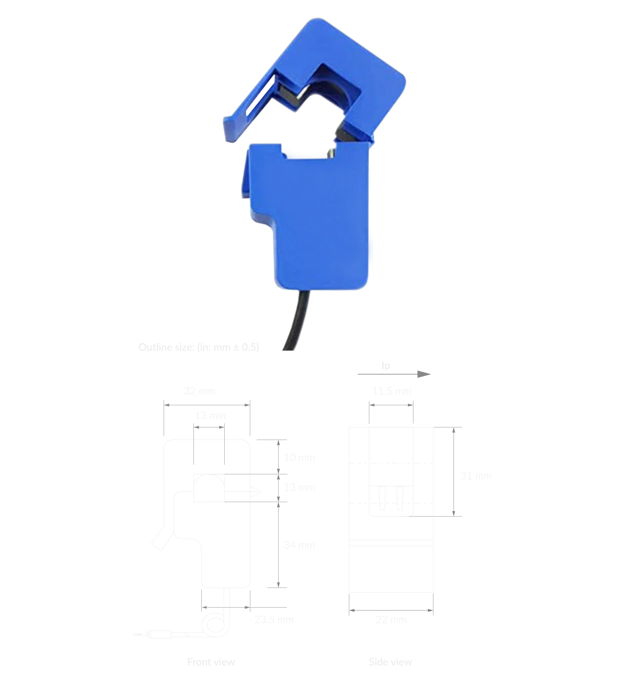 Current transducer 100A with dimensions