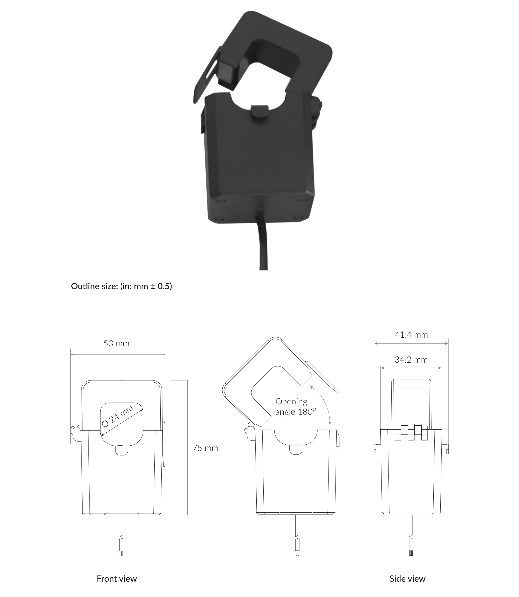 Current transducer 160A with dimensions