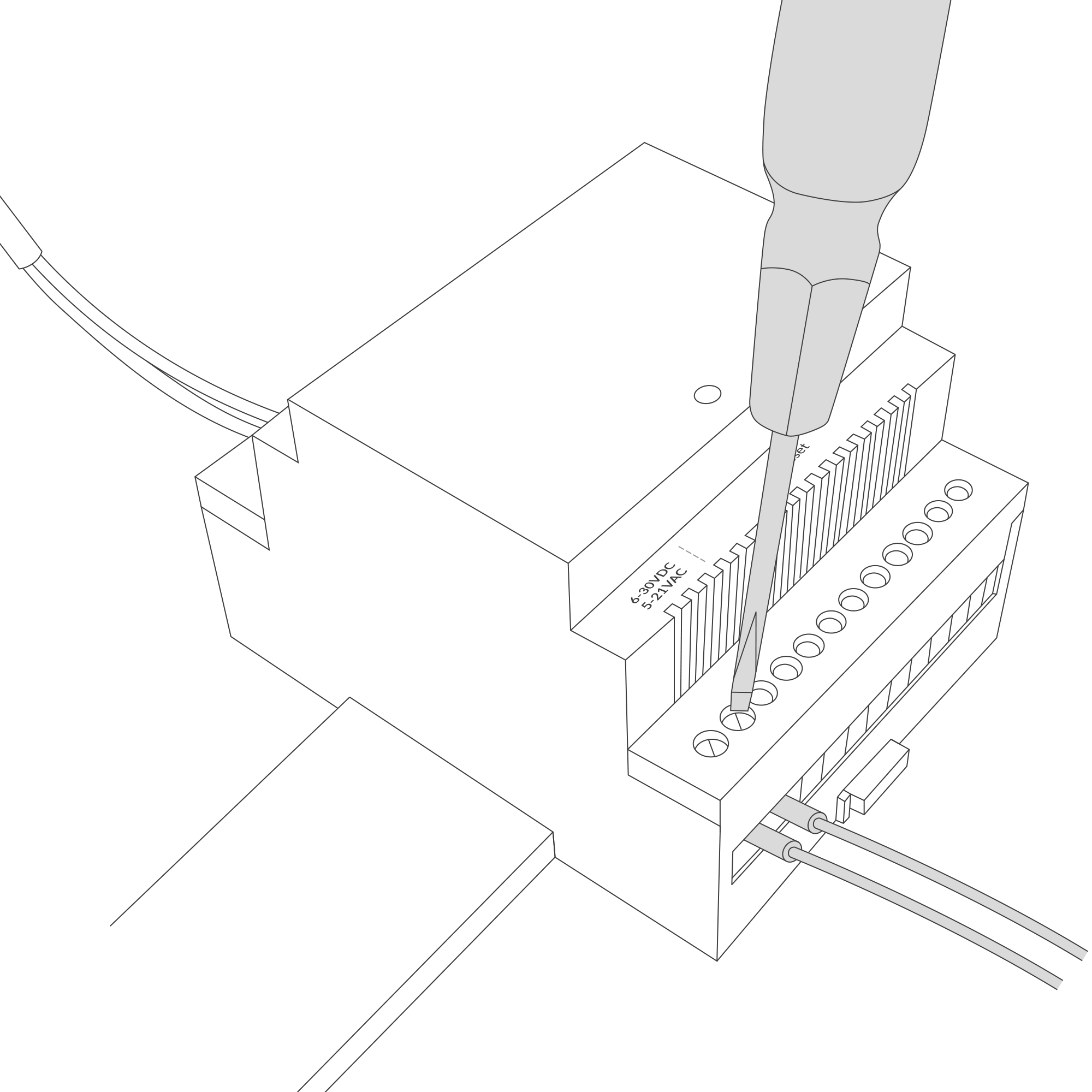 Instruction on how to connect the power to the device
