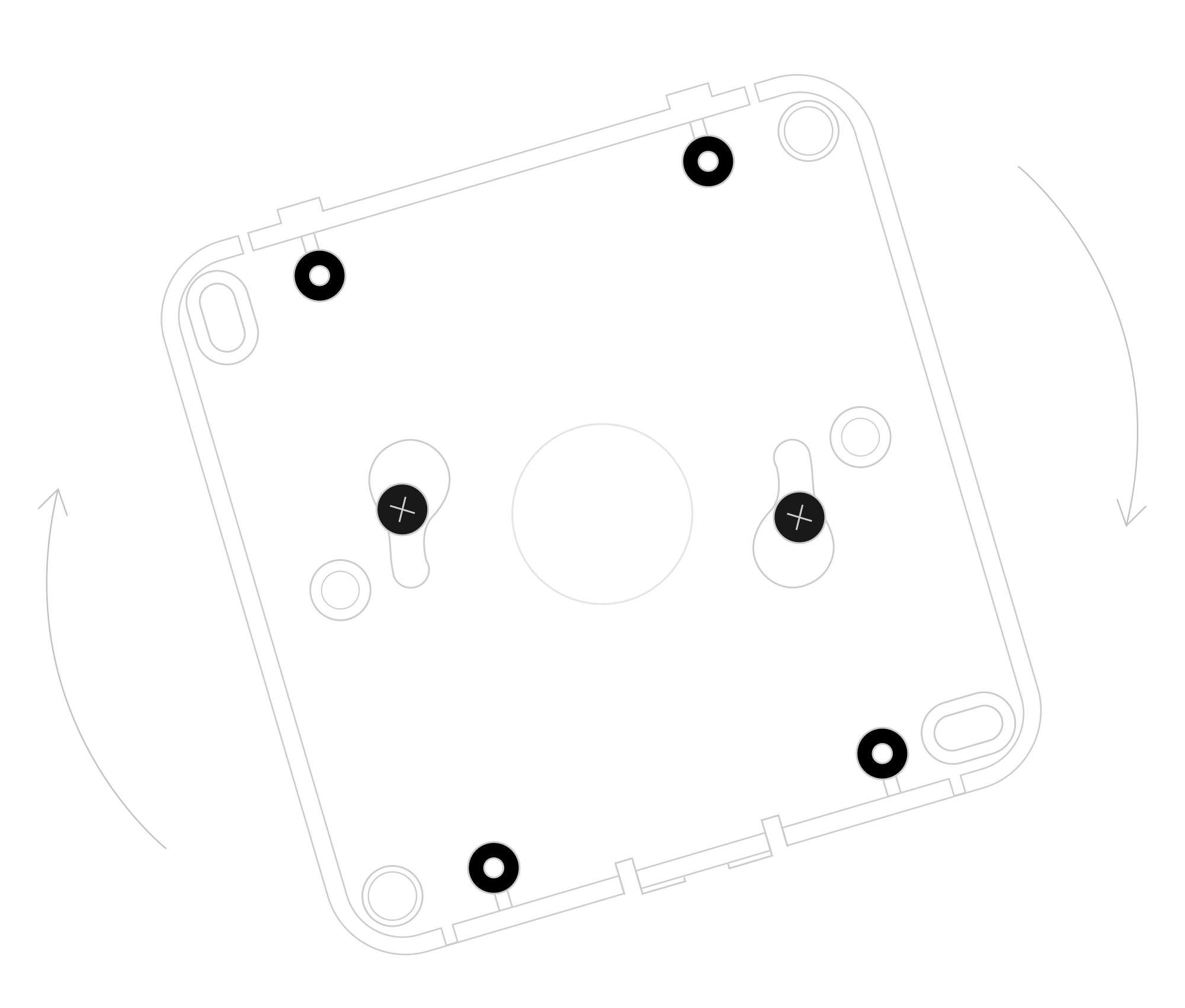 Mounting the device using two screws at an angle