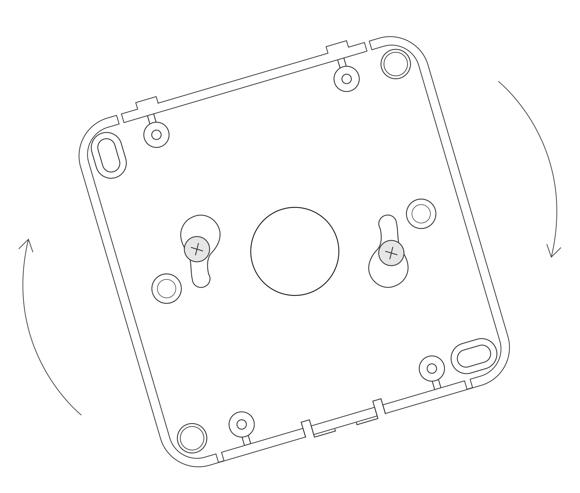 Mounting the device using two screws at an angle